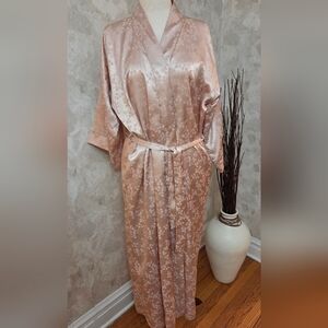 Vintage Christian Dior Pink Jacquard Satin Lounge Robe Belted Size L